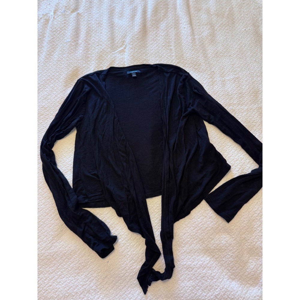 Apt. 9 Womens Black Tie Front Cropped Cardigan Sweater Small Long Sleeve slub